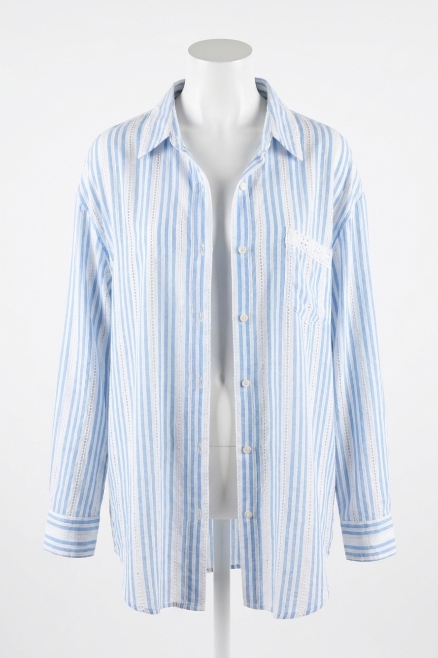 NEW VINTAGE HAVANA sea salt stripe beach shirt in blue